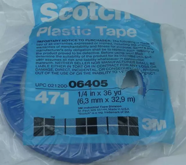 3M 06405 Scotch Blau Vinyl Plastik Abdeckband Klebeband 1/2 " x 36 Yards