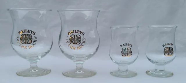 Vintage 4 Baileys Coffee  On The Rocks stemmed glasses shot glasses Gold Script