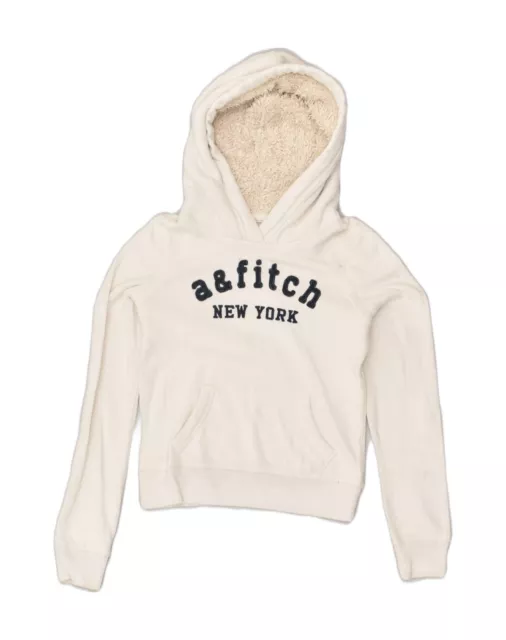 ABERCROMBIE & FITCH Girls Graphic Hoodie Jumper 9-10 Years Medium White AD19