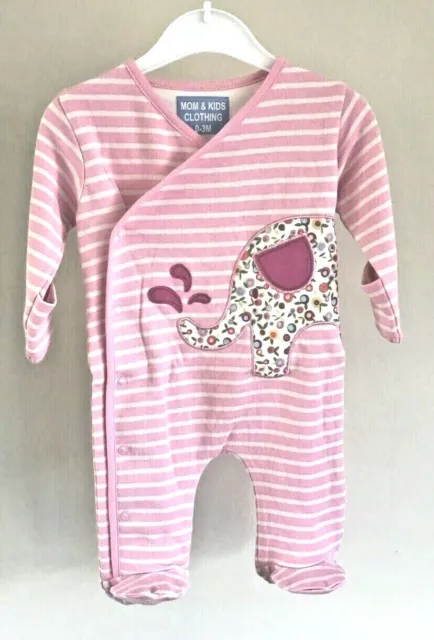 Ex Store Baby Girls Pink Elephant Applique Sleepsuits Babygrow Age 3/6 Mths SALE