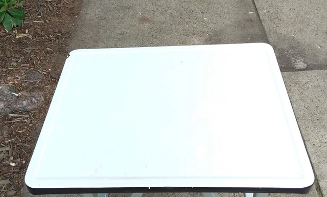 Vintage PORCELAIN ENAMEL ENAMELWARE TABLE CABINET TOP 22x17" WHITE/BLACK Antique
