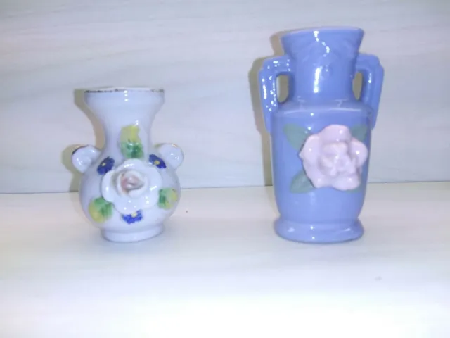 Vintage Made in Occupied Japan Mini Blue and White Vase with Flowers