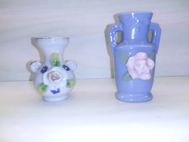 Vintage Made in Occupied Japan Mini Blue and White Vase with Flowers