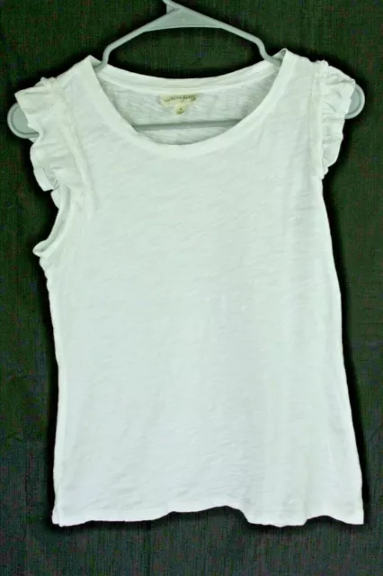 Maison Jules Tank Top Small White Womens Sleeveless Ruffle