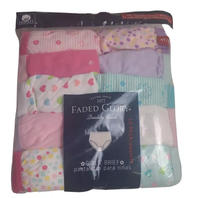 Faded Glory Toddler Girl's 10 Pack Assorted Cotton Brief Underwear, 4T/Np4 New