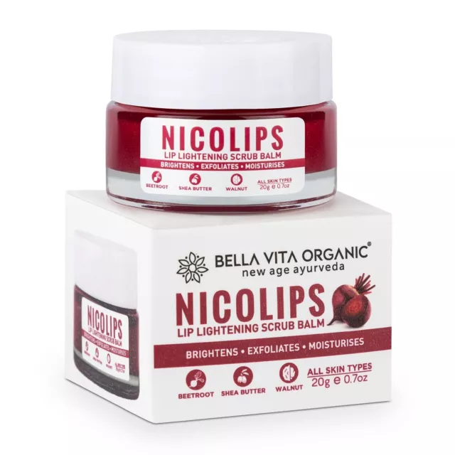 Bella Vita Organic NicoLips Lip Scrub Balm Lightening &Brightening Dark Lips 20g