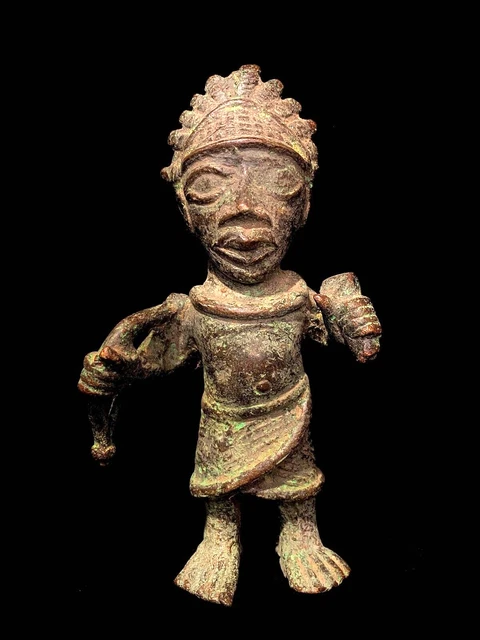 African Tribal Art Bronze Carved statue tribal Bronze Ife Warrior Ethniciti-5054