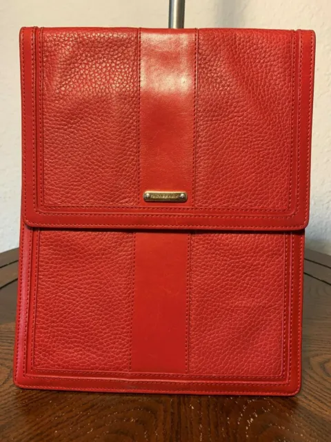 Burberry Red Bridle Trim Leather Tablet Ipad Computer Sleeve Case Tech Accessory