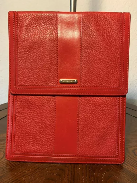 Burberry Red Bridle Trim Leather Tablet Ipad Computer Sleeve Case Tech Accessory