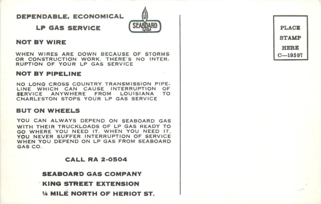Charleston South Carolina Seaboard Gas Truck Vintage Advertising Postcard 2