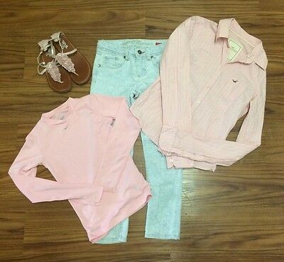 4pc Girls S Hollister Shirt Pink Sandals SZ 2 Arizona Jeans 10 NikeFIT DRY Top M