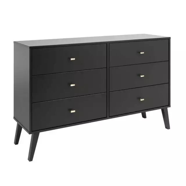 Prepac Milo Mid Century Modern and Retro 6 Drawer Fashion Unique Dresser Black