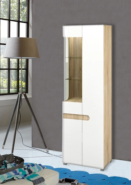 "Vetrina in vetro "Leonardo" vetrina stand 60 cm sonoma rovere bianco lucido MDF