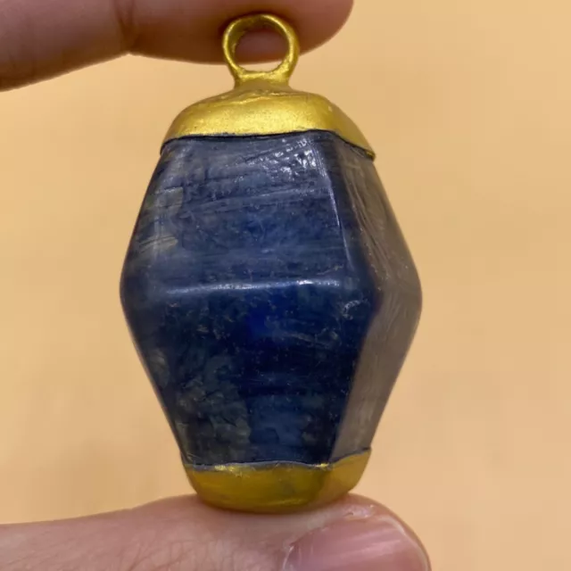 Ancient Roman Greek Rare Old Glass Pendant Gold Plated