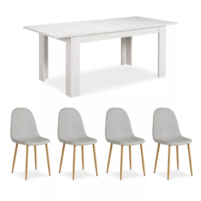 Esstisch mit 4 Stühlen Ausziehbar Massiv Holz Weiß Essgruppe Set Homestyle4u 2