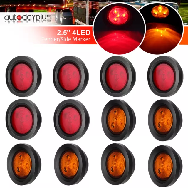 12x amber red 2.5 inch Round 4 LED Light Truck Trailer Side Marker Clearance