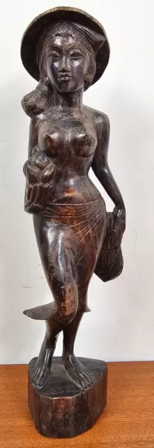 Bali Wood Sculpture - Balinese Woman Wooden Carving - Indonesian Art