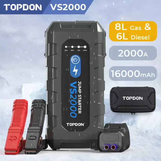 TOPDON VS2000 2000A Arrancador Portátil 12V Cargador Booster Powerbank 8.0L&6.0L