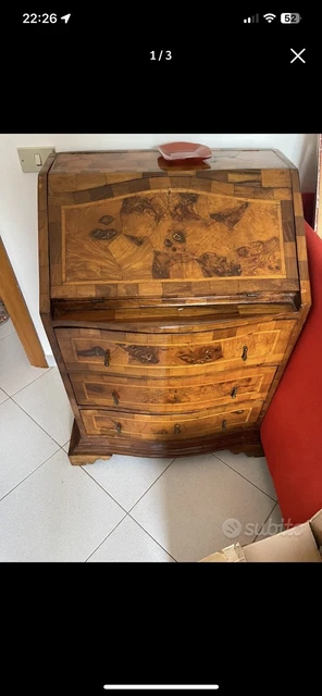 Antico Mobile Ribalta Scrittoio Intarsiato Noce Xix Secolo 1800 Luigi Xv Epoca