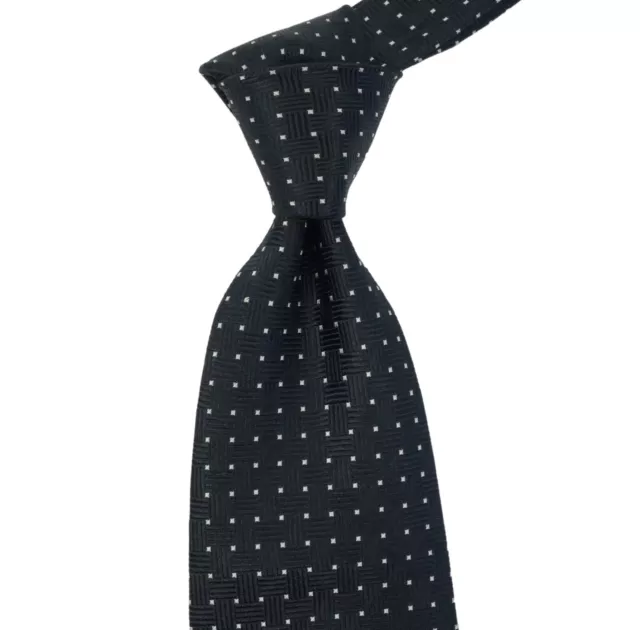 Dolce&Gabbana Black Basketweave w White Geometric Silk Neck Tie Italy  3.9"W