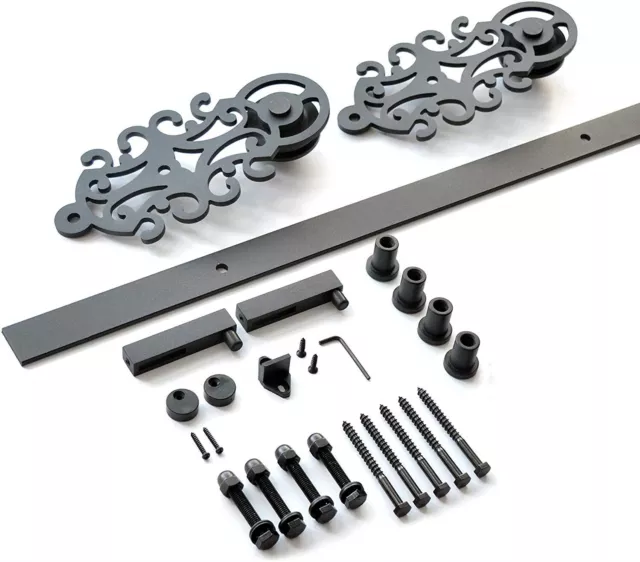 DIYHD Ornate Cut Roller Black Iron Sliding Barn Hardware, No Door 3