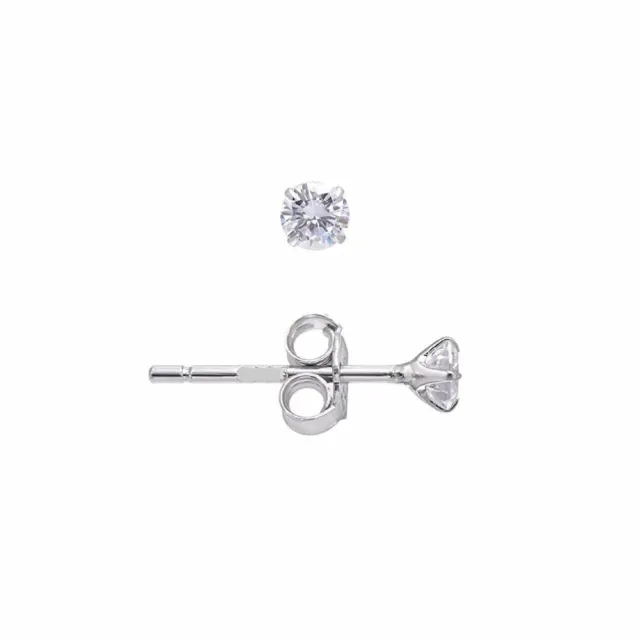 2mm Genuine Round Diamond Stud Earrings in 14k White gold - Butterfly backings