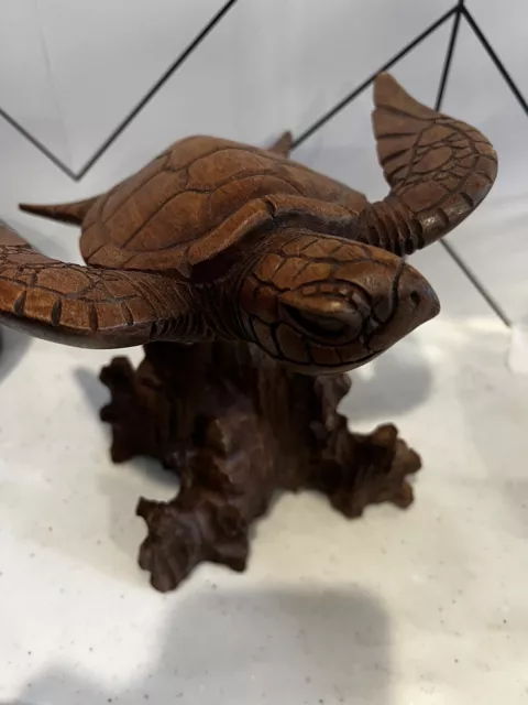 Hand Carved Wood Sea Turtle Sculpture Decor Handmade Carving Made in Indonesia