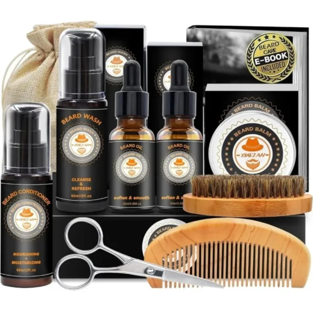 Beard Grooming Growth Kit for Men | Beard Oil, Balm, Brush, Wash, Comb, Scissor