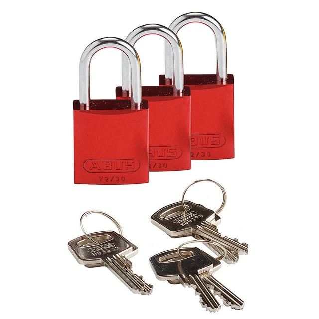 BRADY 133279 Lockout Padlock,KA,Red,1-7/16"H,PK3