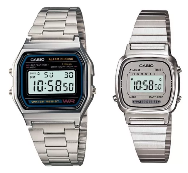 Casio A-158W+LA-670W-7 (2 orologi) Orologio Uomo Donna Vintage Nuovo Crono Polso