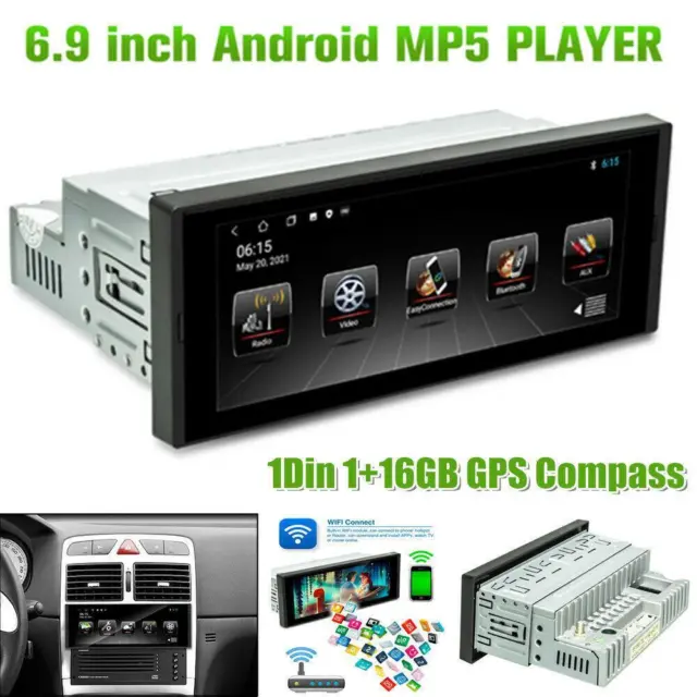 6.9" Android 10 1Din Car Radio Stereo MP5 GPS Navi Wifi 1+16GB Bluetooth 4-core