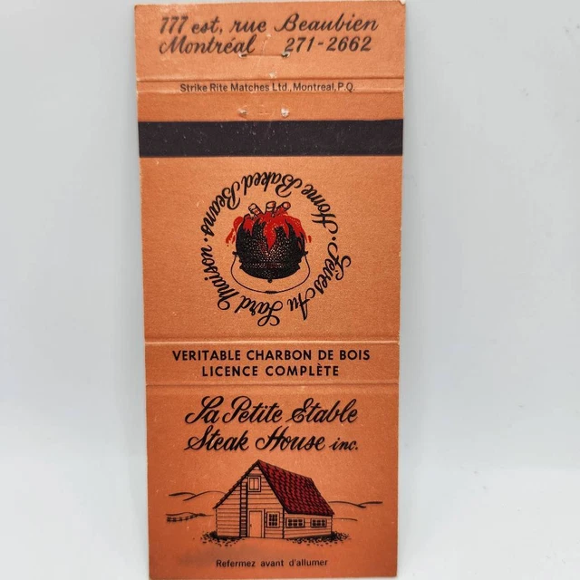 Vintage Matchcover La Petite Stable Steak House Restaurant Rue Beaubien Montreal