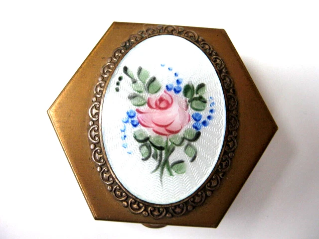 Poudrier Ancien En Métal Doré Avec Miroir - Occasion Bon état, Vintage