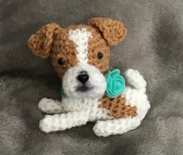 JACK RUSSELL TERRIER  miniature amigurumi handmade laying crochet dog.