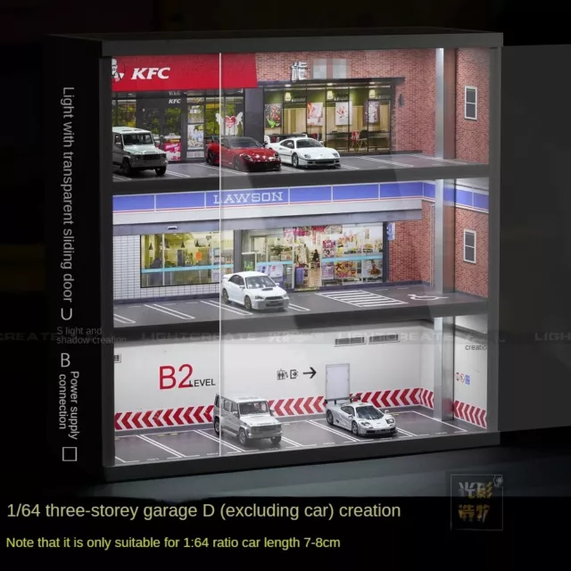 1:64 Diorama Three-story Car Parking Lot Model LED Lighting Building Scene Model
