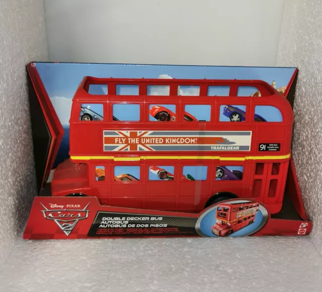 DISNEY PIXAR CARS 2 - DOUBLE DECKER BUS AUTOBUS - MATTEL 2010 Neuf