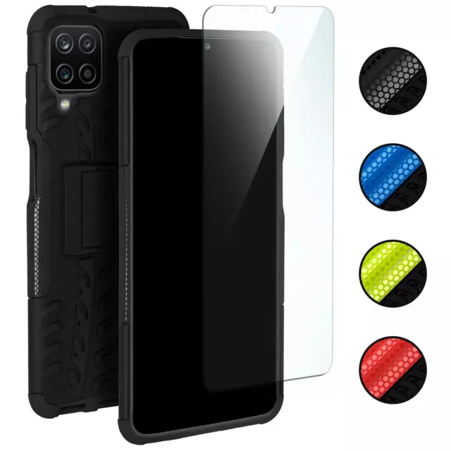 Handy Hülle für Samsung Galaxy A12 Panzer Case Cover TPU Bumper mit Schutz Glas