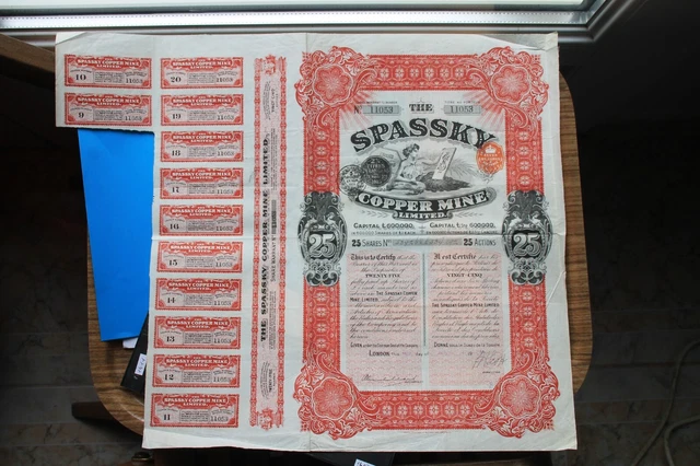 Titre au porteur Action d'une livre Sterling SPASSKY COPPER MINE limited  1913