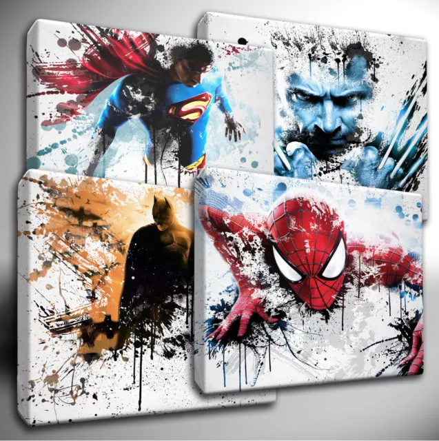 Marvel Avengers / DC Characters paint splatter CANVAS Wall Art Picture Print