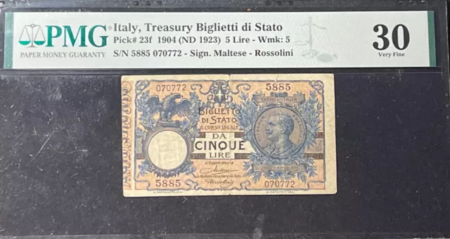 Biglietto Di Stato - 5 LIRE 24.02.1922 PICK#23F PMG - REGNO D’ITALIA  BANCONOTA