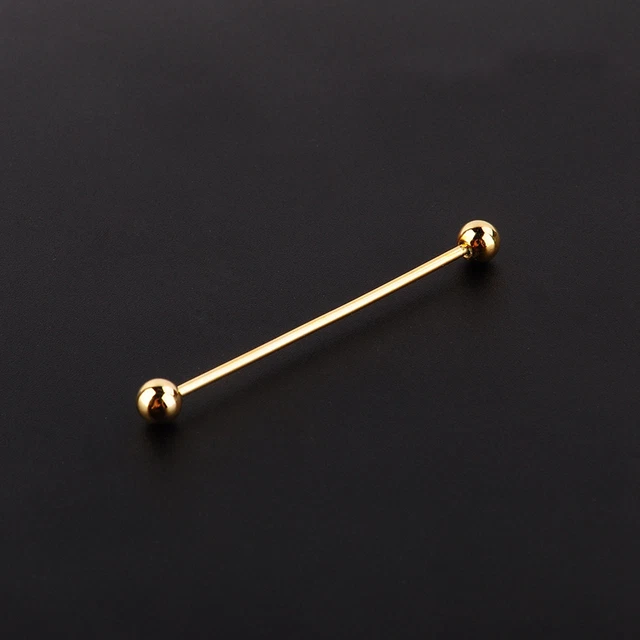2pcs Men Gold Plated Tone Steel Collar Tie Pin Stud Barbell Bar Clip Clasp EJJ