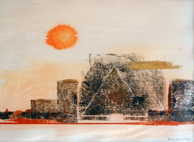 Nº 252 - Sol y edificios, Técnica mixta, s/marco, 27,5x37,5 cm.