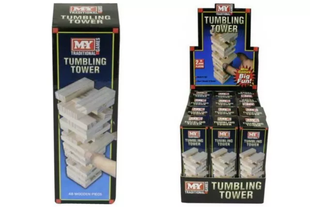 MY Traditional Games Mini Wooden Tumbling Tower Family Game 48 Wooden Pieces Fun