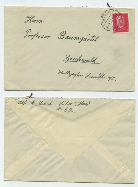 84874 - Beleg - Sieber 24.9.1929 nach Greifswald
