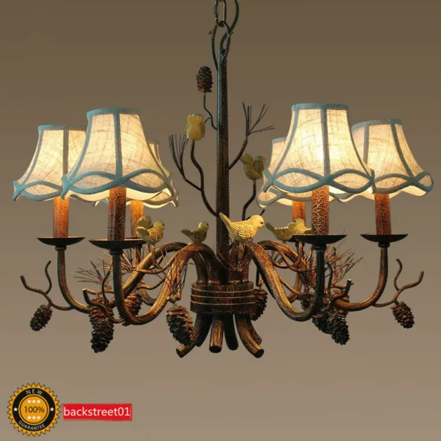 Rustic Style Pine Cone Bird LED Pendant Lamp Retro Chandelier Ceiling Lighting