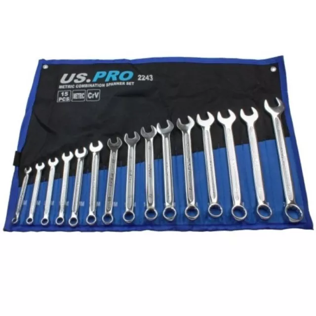15pc METRIC COMBINATION SPANNER SET by US PRO TOOLS 6mm to 22mm wrench in roll 3