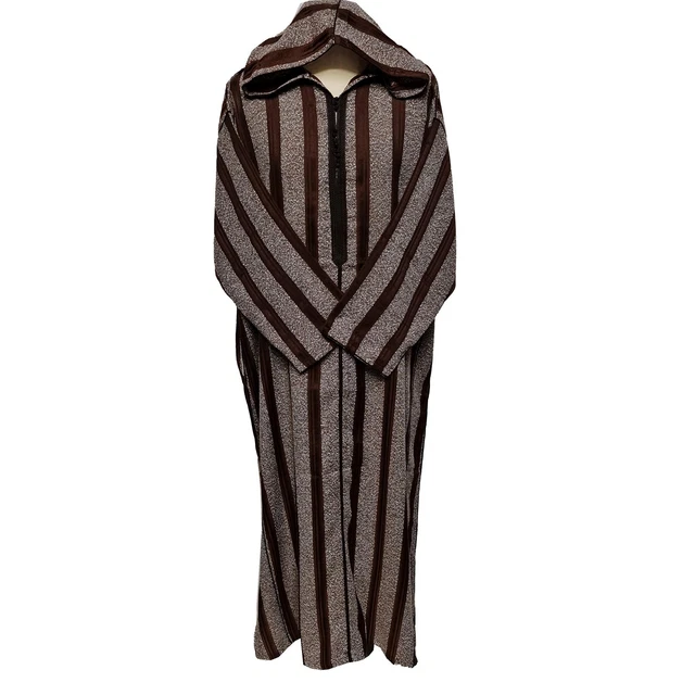 Thobe Marocain Pour Homme - Blanc Et Bleu, Coton, Capuche, Manches Longues, Juba
