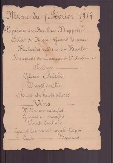 Menu déjeuner du 7 février 1918