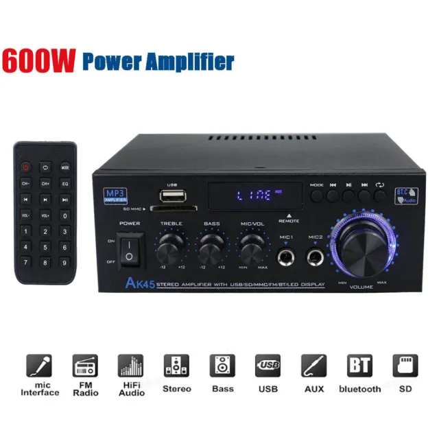 AUTSOME 600W Mini HIFI bluetooth Power Amplifier Car Home Stereo Karaoke FM SD