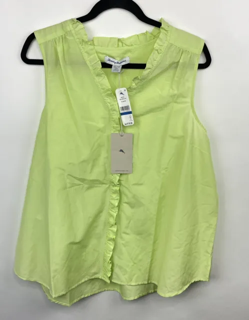 Tommy Bahama Agua Amara Womens Blouse Green Silk Cotton V-Neck Sleeveless Sz XL